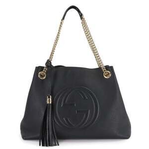 Gucci Interlocking G Soho Chain Tote Bag in Black Leather (536196)
